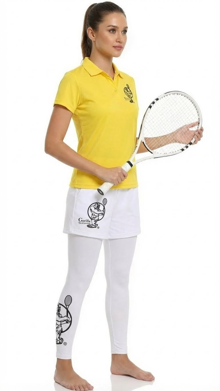 Premium Yellow Tennis Performance Set – Athletic Polo, Breathable Leggings & Casual Golf Shorts