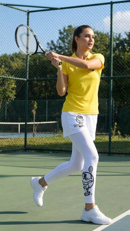 Premium Yellow Tennis Performance Set – Athletic Polo, Breathable Leggings & Casual Golf Shorts