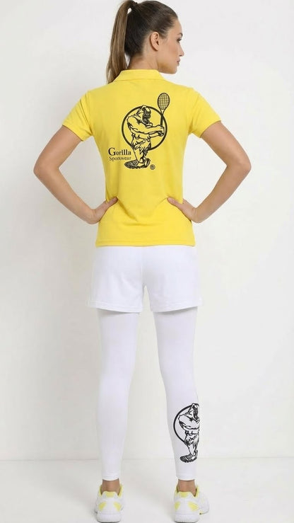 Premium Yellow Tennis Performance Set – Athletic Polo, Breathable Leggings & Casual Golf Shorts