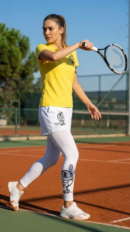 Premium Yellow Tennis Performance Set – Athletic Polo, Breathable Leggings & Casual Golf Shorts