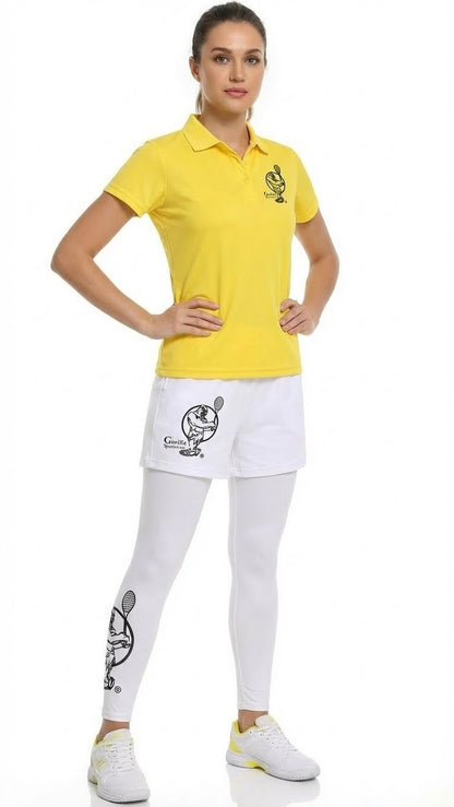 Premium Yellow Tennis Performance Set – Athletic Polo, Breathable Leggings & Casual Golf Shorts