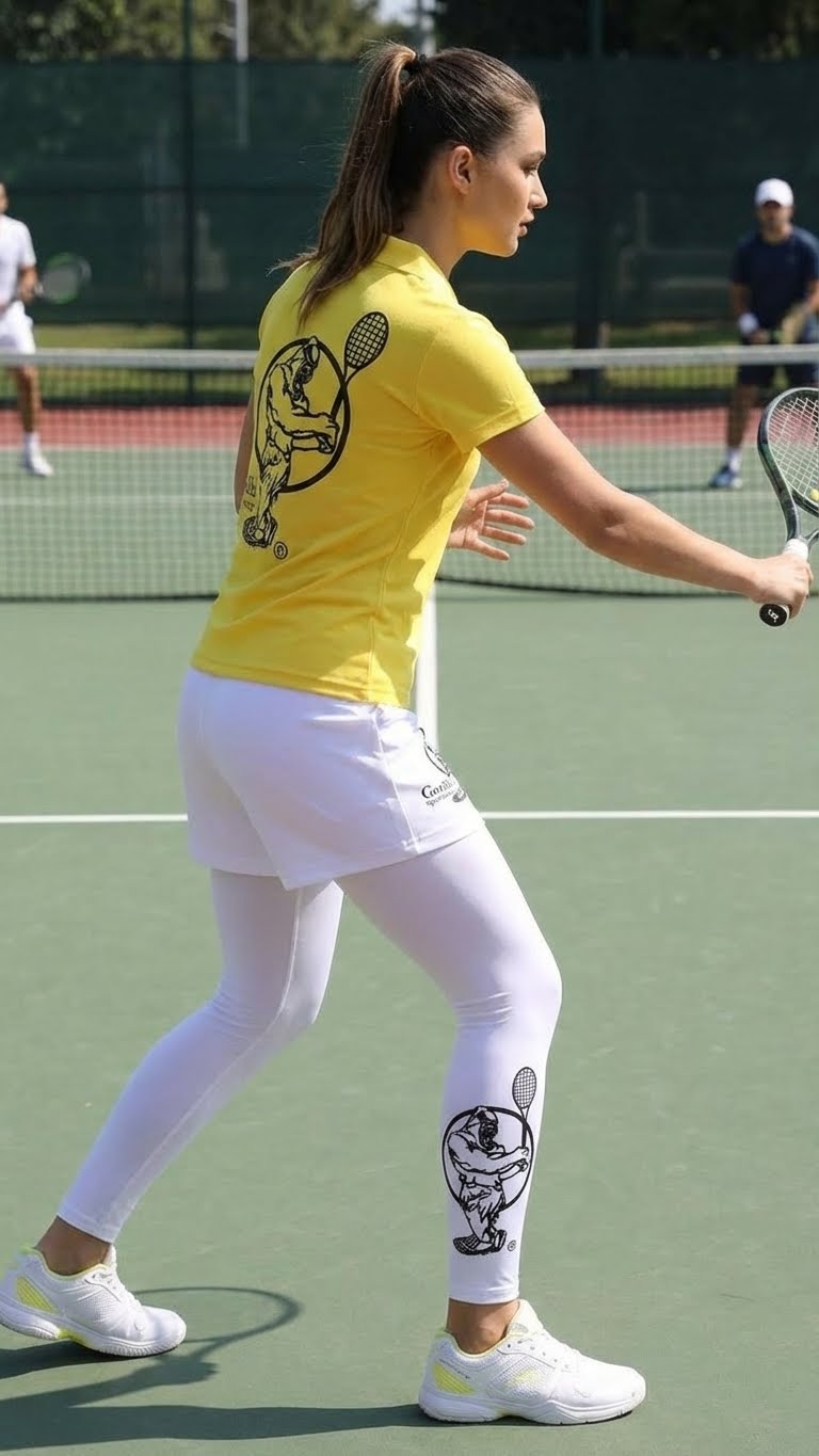 Premium Yellow Tennis Performance Set – Athletic Polo, Breathable Leggings & Casual Golf Shorts