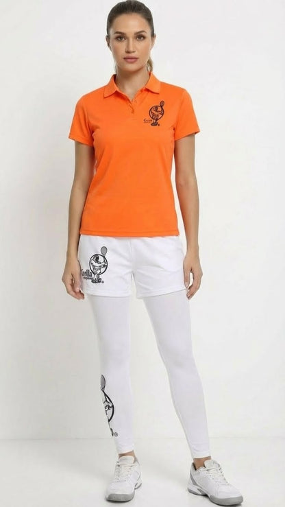 Premium Orange Tennis Performance Set – Athletic Polo, Breathable Leggings & Casual Golf Shorts