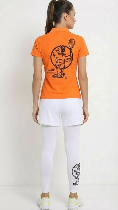 Premium Orange Tennis Performance Set – Athletic Polo, Breathable Leggings & Casual Golf Shorts
