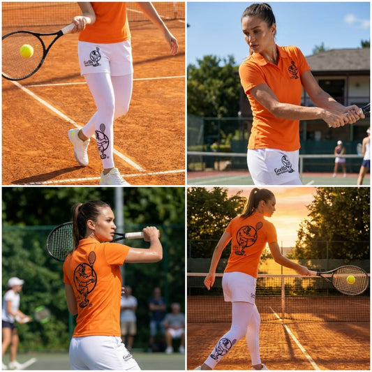 Premium Orange Tennis Performance Set – Athletic Polo, Breathable Leggings & Casual Golf Shorts
