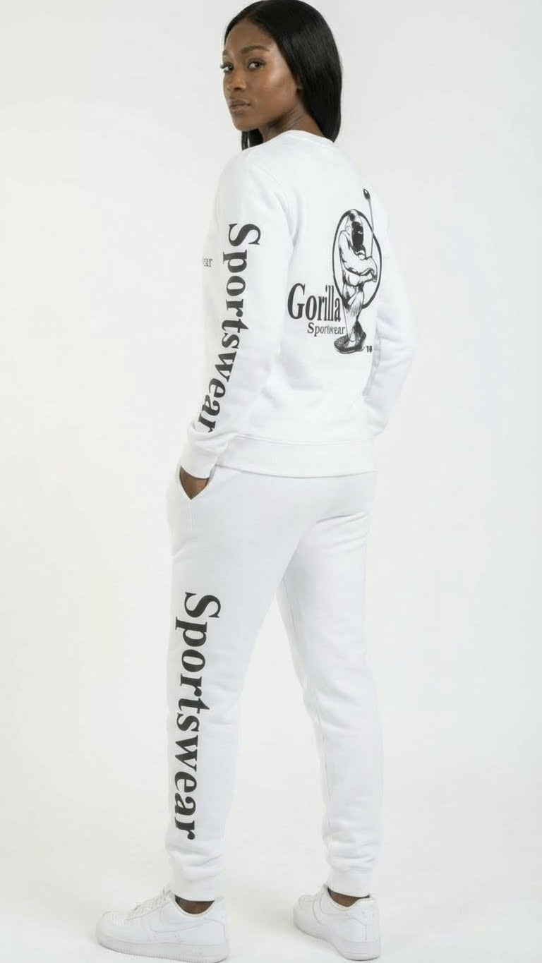 Men & Women Unisex White Sweatsuit Athleisure Sportswear Set for Comfort and Everyday Style