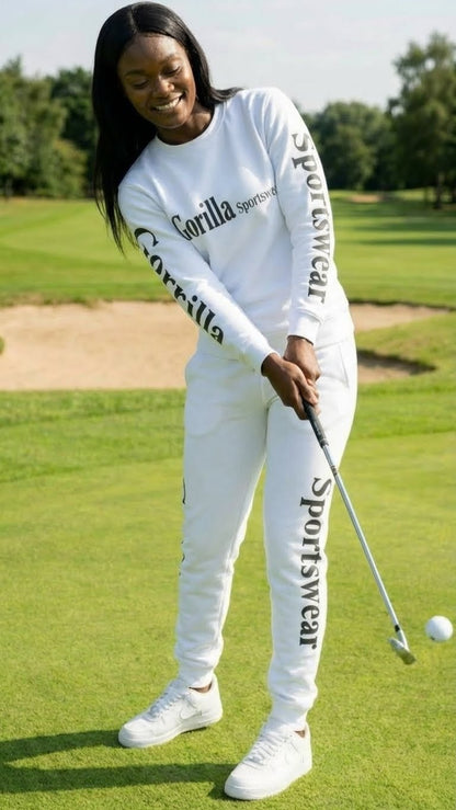 Men & Women Unisex White Sweatsuit Athleisure Sportswear Set for Comfort and Everyday Style