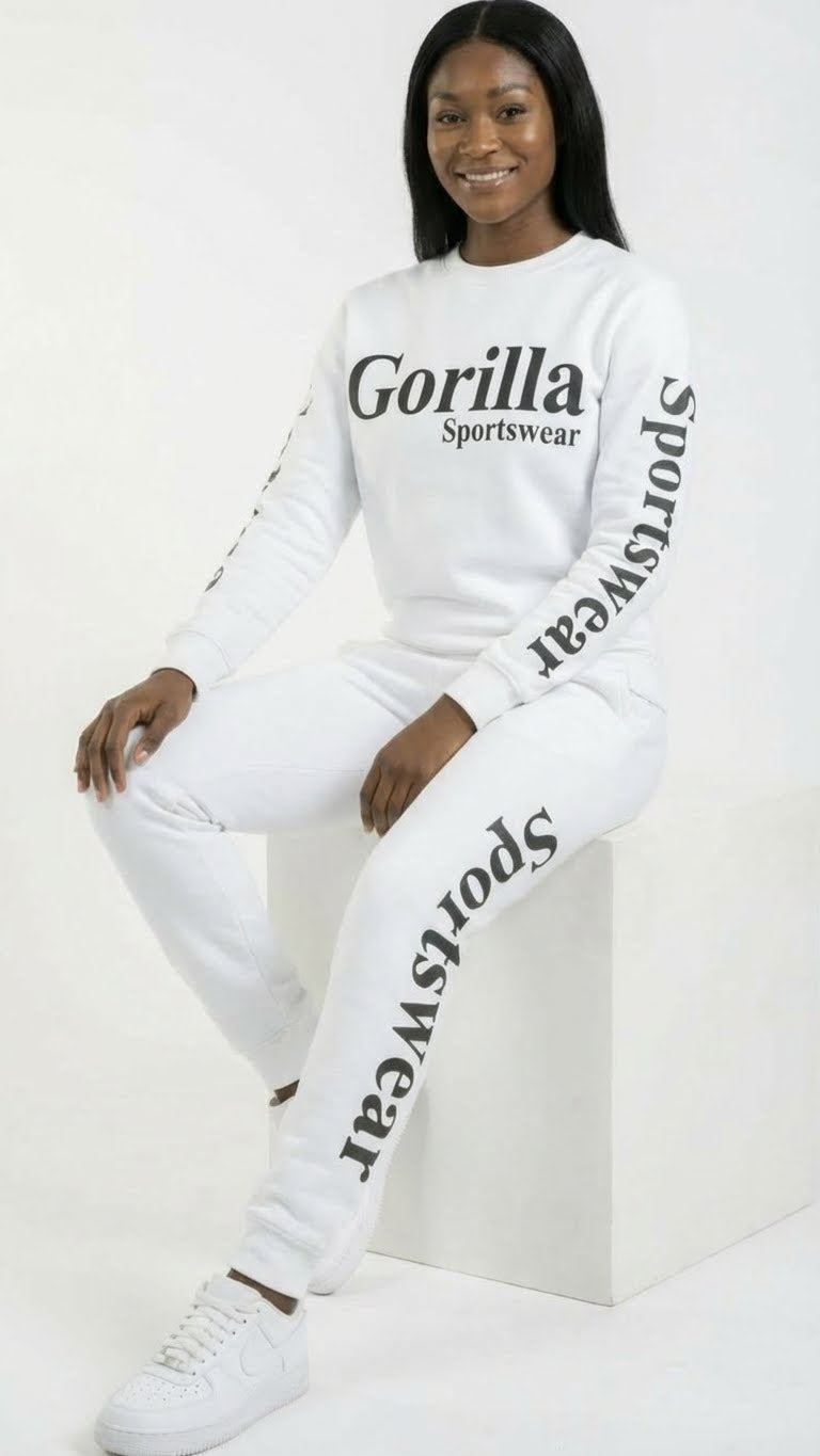 Men & Women Unisex White Sweatsuit Athleisure Sportswear Set for Comfort and Everyday Style