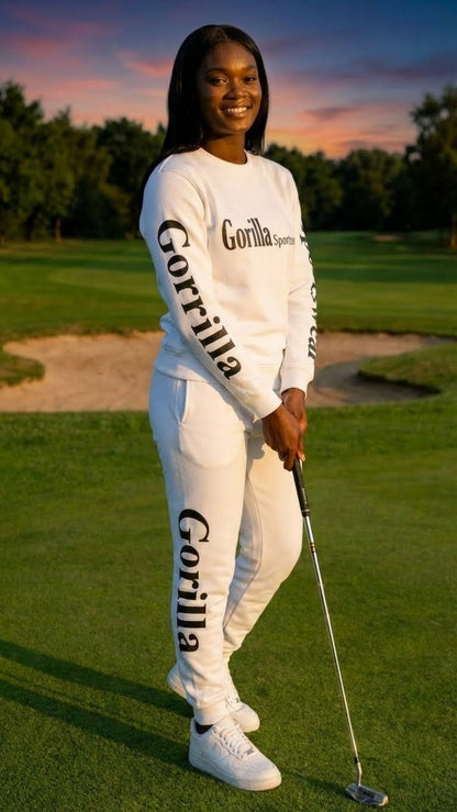 Men & Women Unisex White Sweatsuit Athleisure Sportswear Set for Comfort and Everyday Style