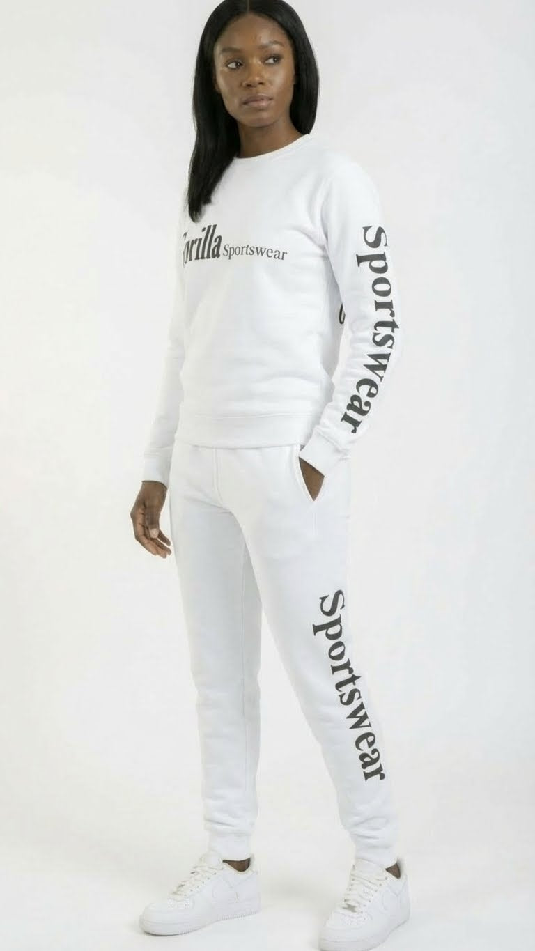 Men & Women Unisex White Sweatsuit Athleisure Sportswear Set for Comfort and Everyday Style
