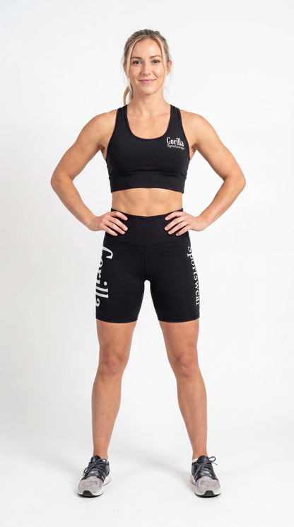 Women’s Black Seamless Gym Set – Sports Bra & High-Waisted Biker Shorts Activewear Set