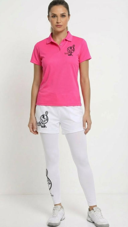 Premium Pink Tennis Performance Set – Athletic Polo, Breathable Leggings & Casual Golf Shorts