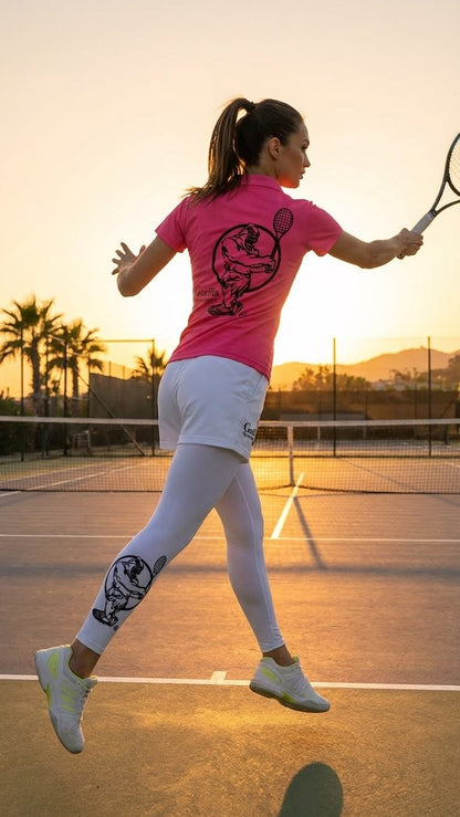 Premium Pink Tennis Performance Set – Athletic Polo, Breathable Leggings & Casual Golf Shorts