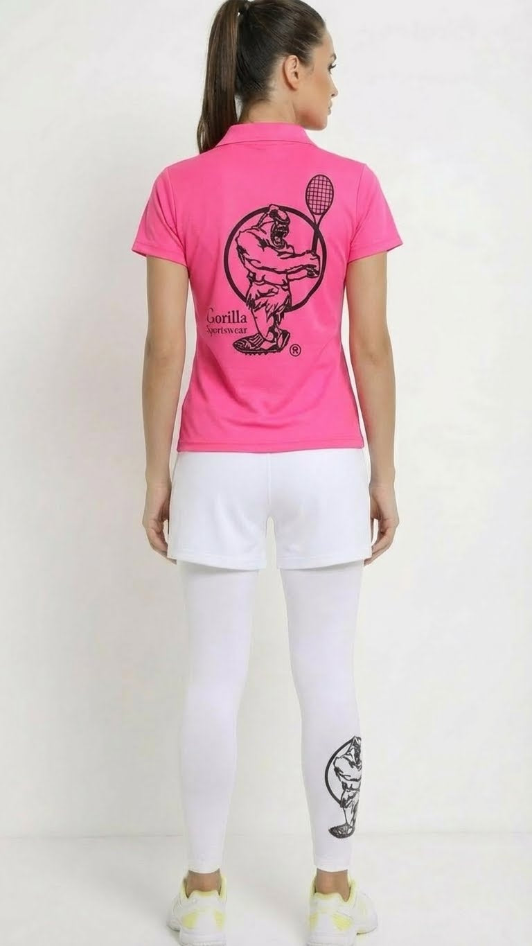 Premium Pink Tennis Performance Set – Athletic Polo, Breathable Leggings & Casual Golf Shorts