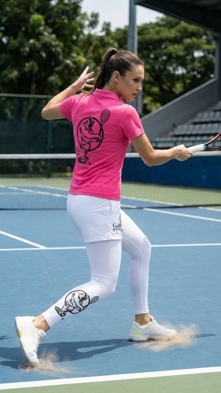 Premium Pink Tennis Performance Set – Athletic Polo, Breathable Leggings & Casual Golf Shorts