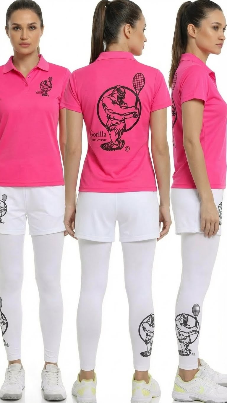 Premium Pink Tennis Performance Set – Athletic Polo, Breathable Leggings & Casual Golf Shorts