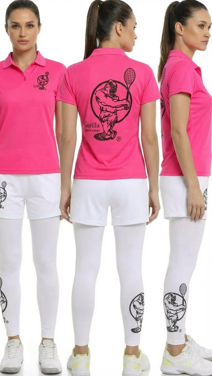 Premium Pink Tennis Performance Set – Athletic Polo, Breathable Leggings & Casual Golf Shorts