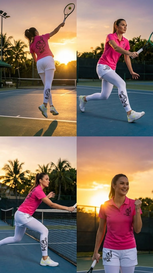 Premium Pink Tennis Performance Set – Athletic Polo, Breathable Leggings & Casual Golf Shorts