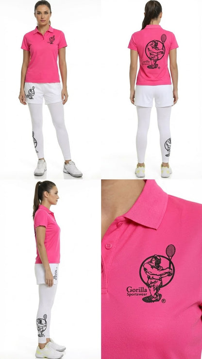 Premium Pink Tennis Performance Set – Athletic Polo, Breathable Leggings & Casual Golf Shorts