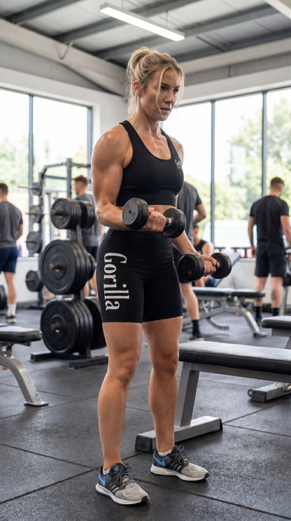 Women’s Black Seamless Gym Set – Sports Bra & High-Waisted Biker Shorts Activewear Set
